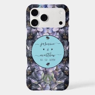 Moody Black Floral Classic Couple Names Wedding