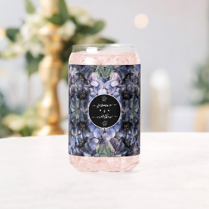 Moody Black Floral Classic Couple Names Wedding Can Glass
