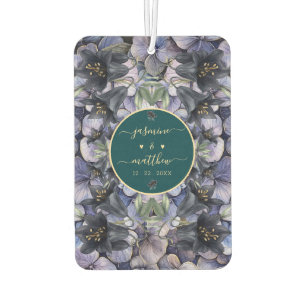 Moody Black Floral Classic Couple Names Wedding Car Air Freshener