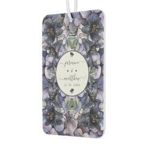 Moody Black Floral Classic Couple Names Wedding Car Air Freshener