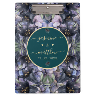 Moody Black Floral Classic Couple Names Wedding Clipboard