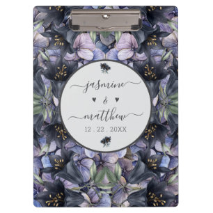 Moody Black Floral Classic Couple Names Wedding Clipboard