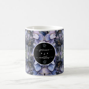 Moody Black Floral Classic Couple Names Wedding Coffee Mug
