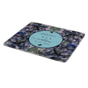 Moody Black Floral Classic Couple Names Wedding Cutting Board