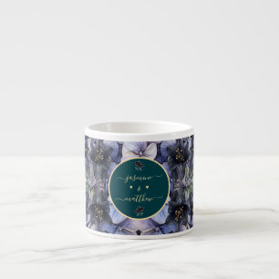 Moody Black Floral Classic Couple Names Wedding Espresso Cup