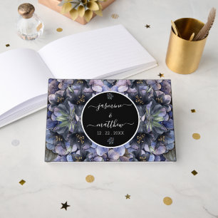 Moody Black Floral Classic Couple Names Wedding Guest Book