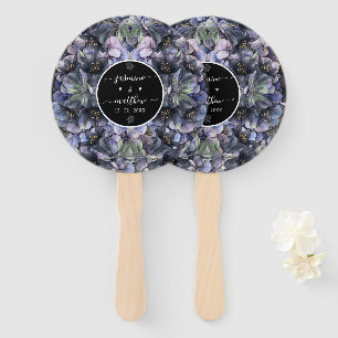 Moody Black Floral Classic Couple Names Wedding Hand Fan