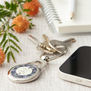 Moody Black Floral Classic Couple Names Wedding Key Ring