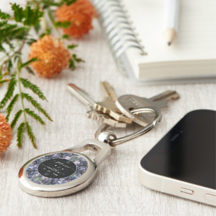 Moody Black Floral Classic Couple Names Wedding Key Ring
