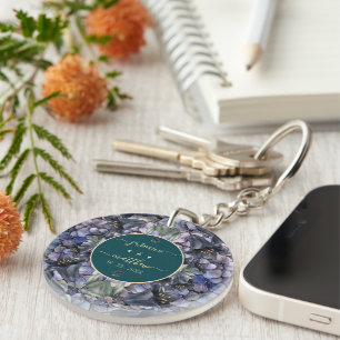 Moody Black Floral Classic Couple Names Wedding Key Ring
