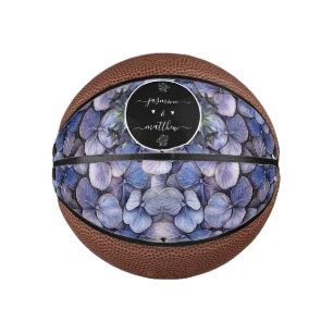 Moody Black Floral Classic Couple Names Wedding Mini Basketball