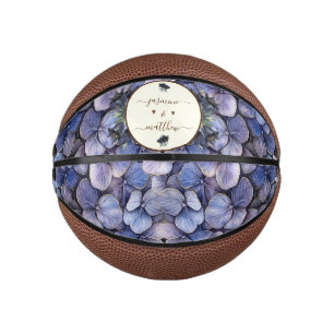 Moody Black Floral Classic Couple Names Wedding Mini Basketball