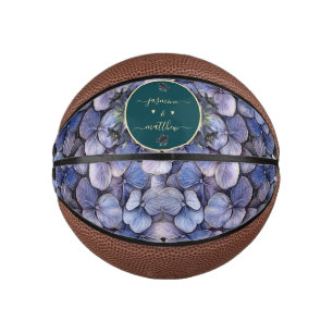 Moody Black Floral Classic Couple Names Wedding Mini Basketball