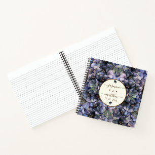 Moody Black Floral Classic Couple Names Wedding Notebook