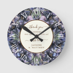 Moody Black Floral Classic Couple Names Wedding Round Clock