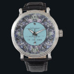 Moody Black Floral Classic Couple Names Wedding Watch<br><div class="desc">A bold and sophisticated Wedding Watch featuring dramatic dusty blue and grey floral illustrations against a stark black background. The crisp white typography and classic layout set an elegant,  moody tone. Perfect for a formal evening or a sophisticated wedding.</div>