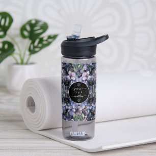 Moody Black Floral Classic Couple Names Wedding Water Bottle