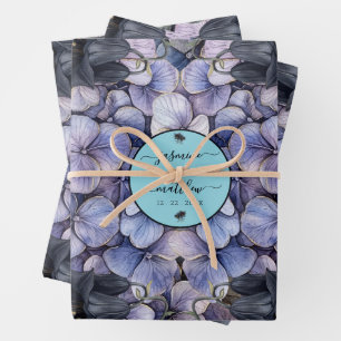 Moody Black Floral Classic Couple Names Wedding Wrapping Paper Sheet