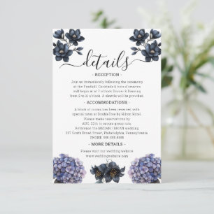 Moody Black Floral Classic Script Wedding Details Enclosure Card