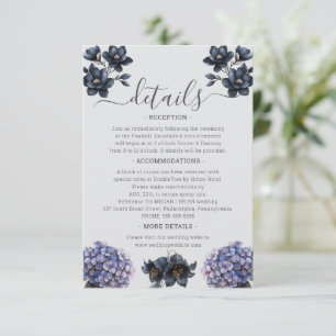 Moody Black Floral Classic Script Wedding Details Enclosure Card