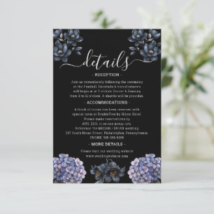 Moody Black Floral Classic Script Wedding Details Enclosure Card