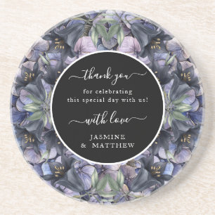 Moody Black Floral Classic Thank You Chic Wedding Coaster