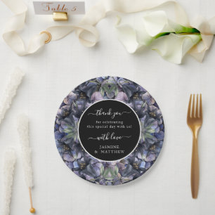 Moody Black Floral Classic Thank You Chic Wedding Paper Plate