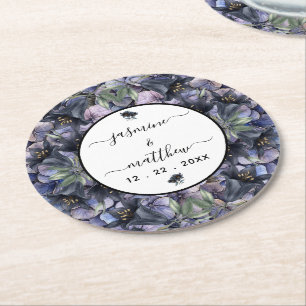 Moody Black Floral Classic Thank You Chic Wedding Round Paper Coaster