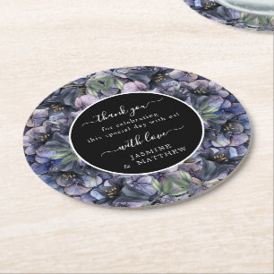 Moody Black Floral Classic Thank You Chic Wedding Round Paper Coaster