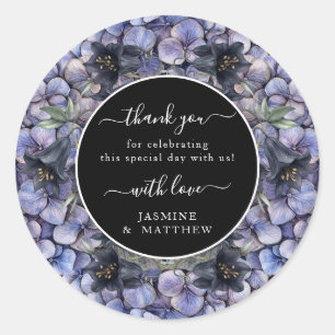 Moody Black Floral Classic Thank You Chic Wedding Round Sticker