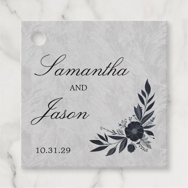 Moody Black Floral Favour Tags (Front)