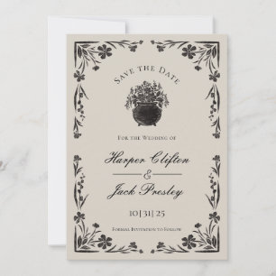 Moody Black Floral Gothic Wedding Save The Date Invitation