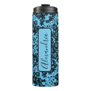 Moody Black Floral on Pink Personalised Thermal Tumbler