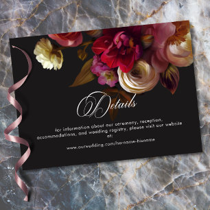 Moody Black Floral Painterly Red Burgundy Wedding Enclosure Card