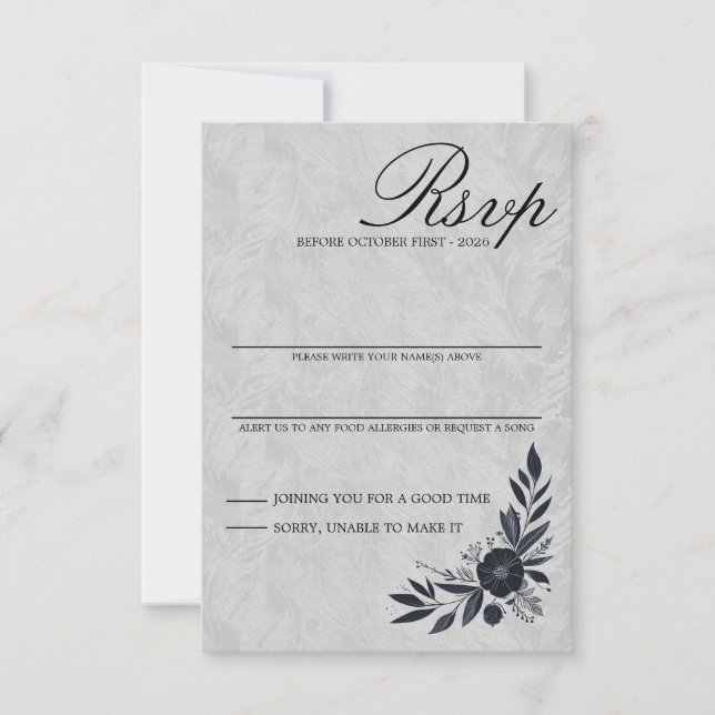 Moody Black Floral RSVP Card (Front)