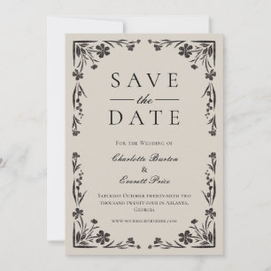 Moody Black Floral Save The Date Invitation