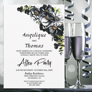 Moody Black Floral Wedding Reception Invitation