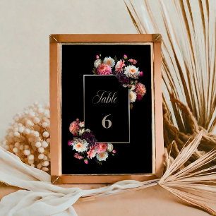 Moody Black Floral Wedding Table Number