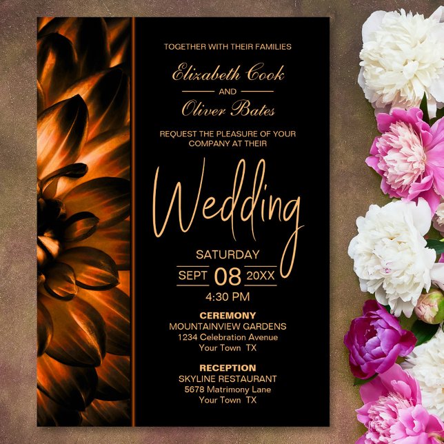 Moody Black Gold Floral Wedding Invitation (Creator Uploaded)
