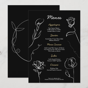 Moody Black Hand Drawn Floral Elegance Wedding Menu