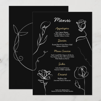 Moody Black Hand Drawn Floral Elegance Wedding Menu