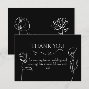 Moody Black Hand Drawn Floral Elegance Wedding Thank You Card