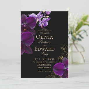 Moody Black Purple Tropical Bloom Orchid Wedding  Invitation