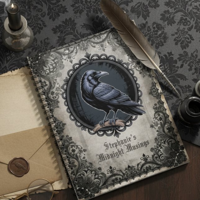 Moody Black Raven Gothic Dark Academia Floral Notebook (Gothic raven design for the dark academia book lover in your life.)