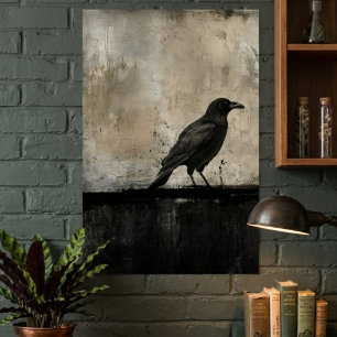 Moody Black Raven Modern Abstract Art Poster