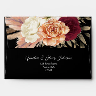 Moody Black Romantic Floral Wedding Envelope
