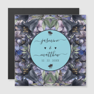 Moody Black Rose Couple Name Wedding Magnetic Card