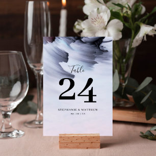 Moody Black Watercolor Wash Abstract Wedding Table Number