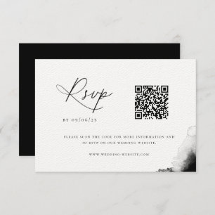 Moody Black Watercolor Wedding QR Code RSVP Card