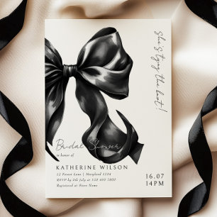 Moody Black White Bow Bridal Shower Invitation